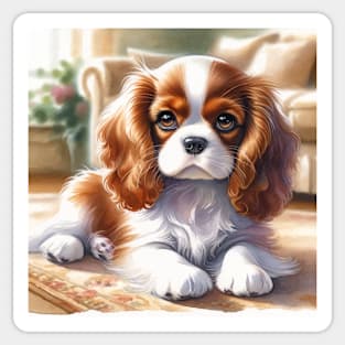 Watercolor Cavalier King Charles Spaniel Puppies - Cute Puppy Sticker